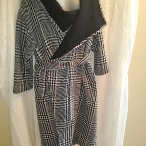 Jessica London Wrap Coat, Black & White plaid